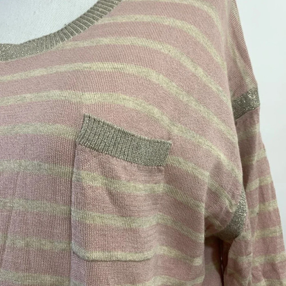 Calvin Klein Striped Sweater Pink Sparkle 3/4 Sleeve Cotton Blend Large - Picture 5 of 8